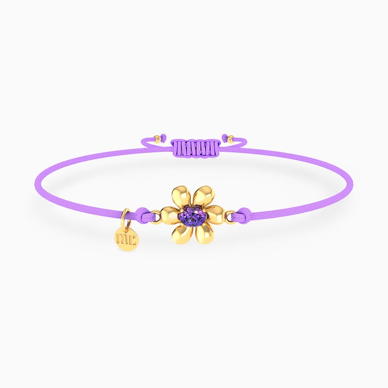 Miss L' by L'azurde Flower Purple Stone Cord Bracelet in 14K Gold - Image 1